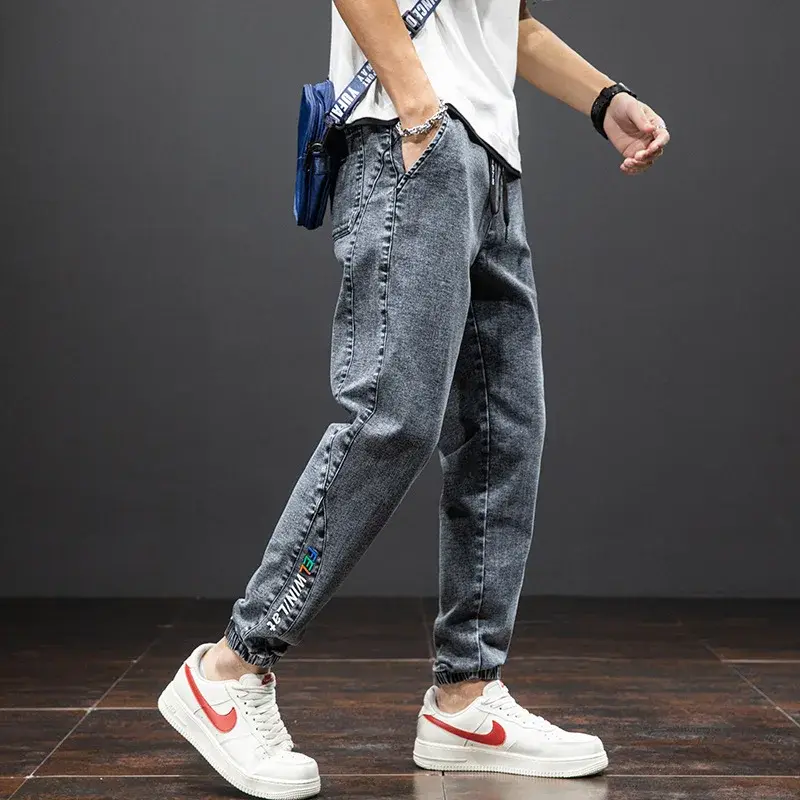 Autumn/Winter Men's Harem Jeans Loose Fit Casual Pants Plus Size Slimming Denim Trousers Nine Point Greater Length