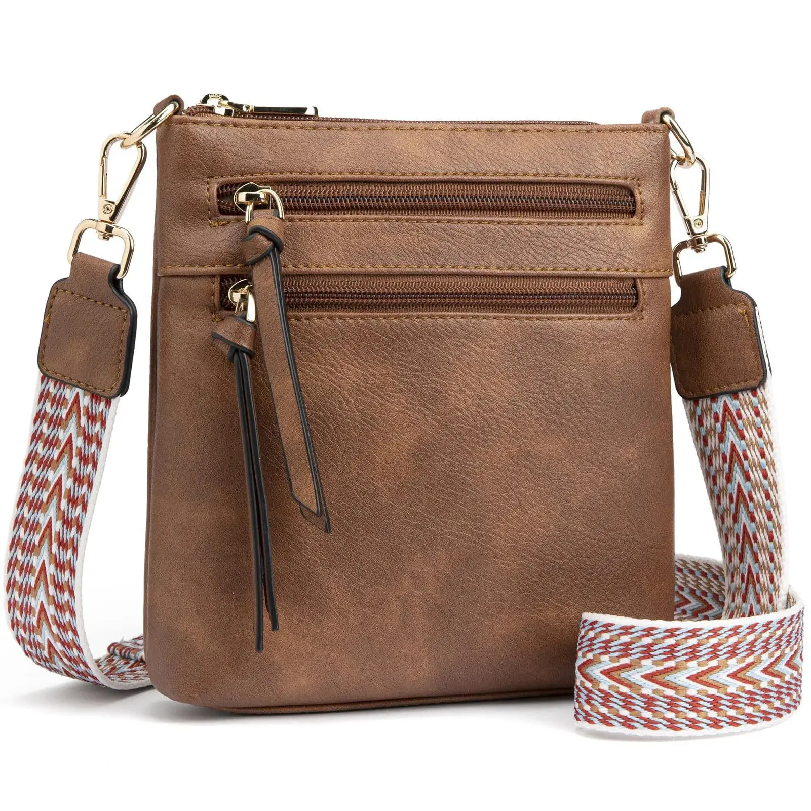 New Women's Bag Multi-zip Pocket Vertical Style Single Shoulder Bag High-End Feel Crossbody Bag Jacquard Wide Shoulder Strap Bag