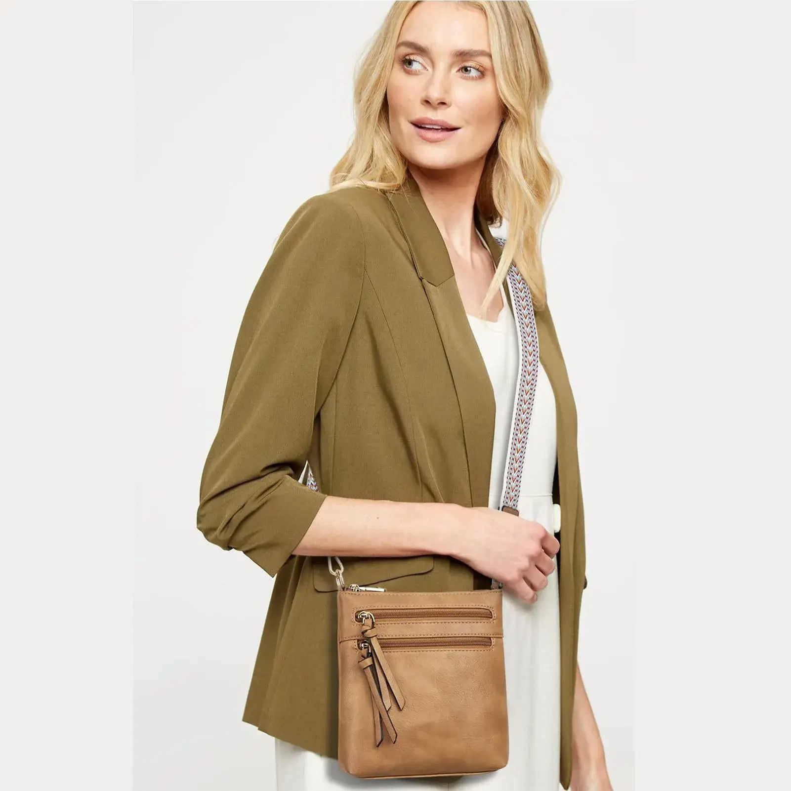 New Women's Bag Multi-zip Pocket Vertical Style Single Shoulder Bag High-End Feel Crossbody Bag Jacquard Wide Shoulder Strap Bag