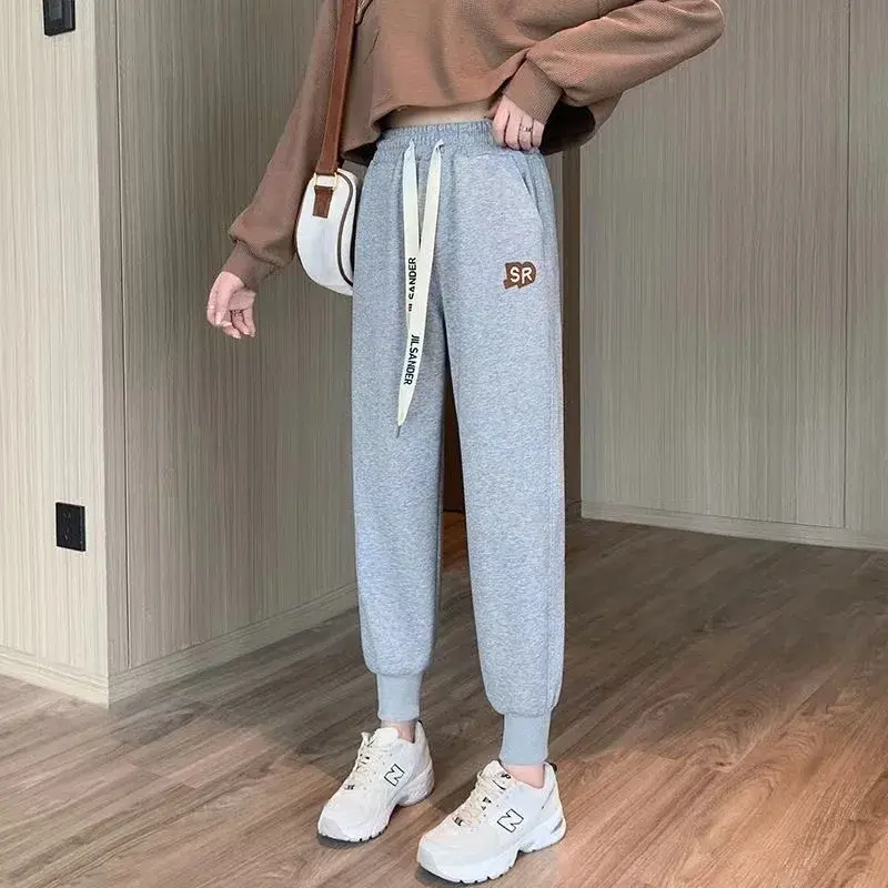 Spring Autumn Hot Sale Of The Season Women's Sport Pants Embroidered Letter Drawstring Loose Slimming Casual Harlan Cuffed Sweat