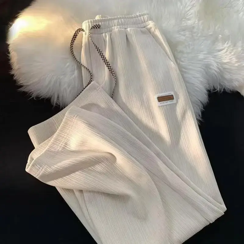 Summer Ice Silk Wide Leg Pants Casual Lightweight Straight Cut Sun Protection Loose Fit Trousers for Students Autumn Wear