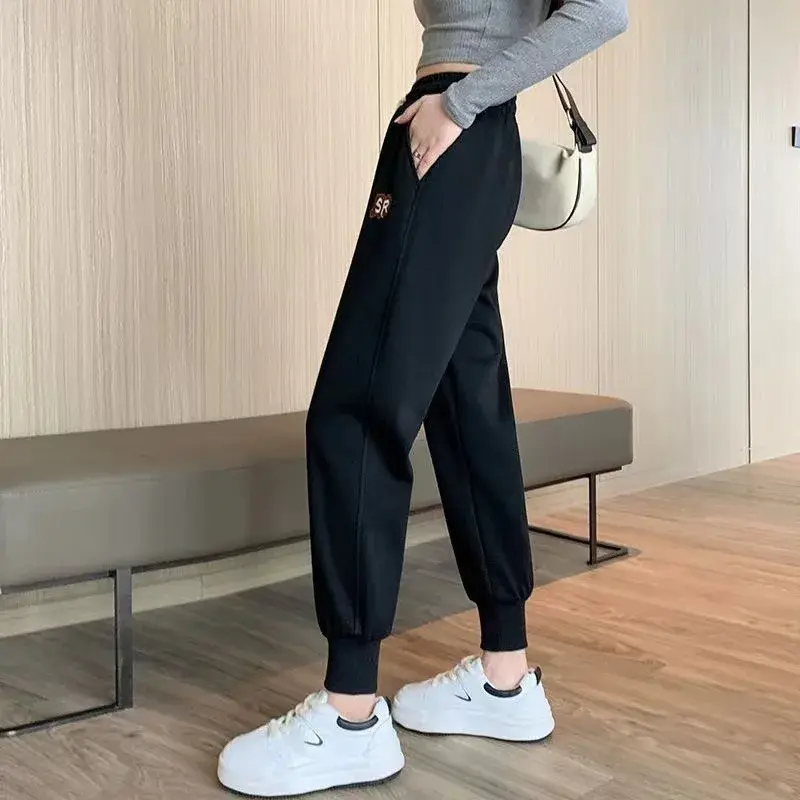 Spring Autumn Hot Sale Of The Season Women's Sport Pants Embroidered Letter Drawstring Loose Slimming Casual Harlan Cuffed Sweat