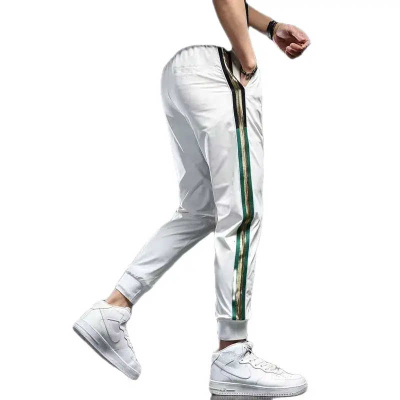 Summer Casual Men's Ice Silk Pants Lightweight Breathable Fashionable High End Luxury Silk Slip-On Pants Thin Cut