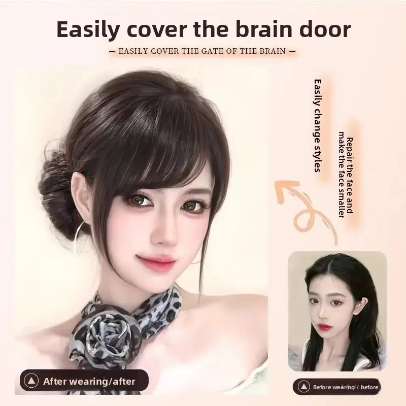 Natural Looking Korean Style Fake Side Parting Bangs Women's Hairpiece Invisible Seamless Super Natural Adhesive Patch