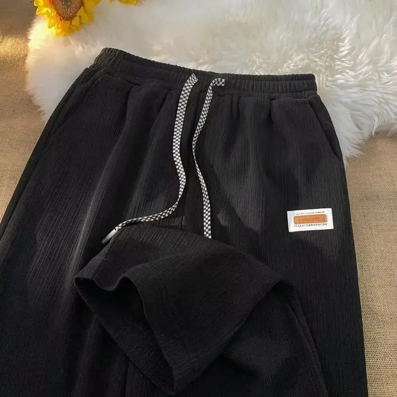Summer Ice Silk Wide Leg Pants Casual Lightweight Straight Cut Sun Protection Loose Fit Trousers for Students Autumn Wear