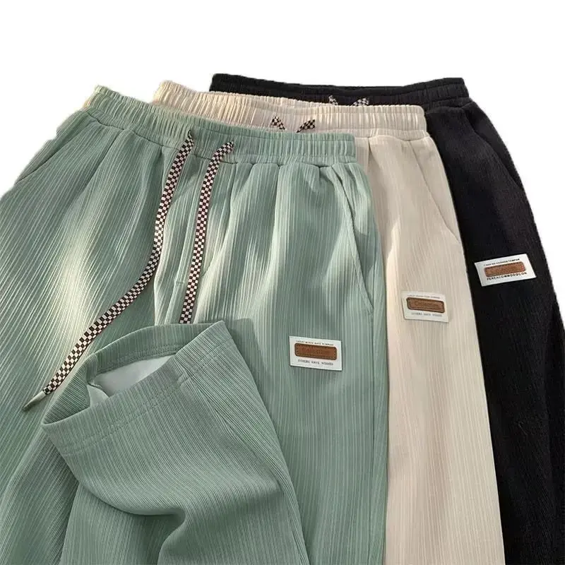 Summer Ice Silk Wide Leg Pants Casual Lightweight Straight Cut Sun Protection Loose Fit Trousers for Students Autumn Wear