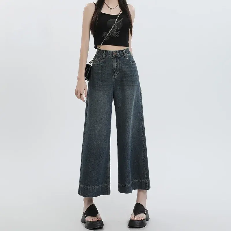 Vintage Straight-Leg Jeansthey Women's 2024 Summer Lightweight Petite Tailored Body Shape Ice Silk Bell Bottoms From China