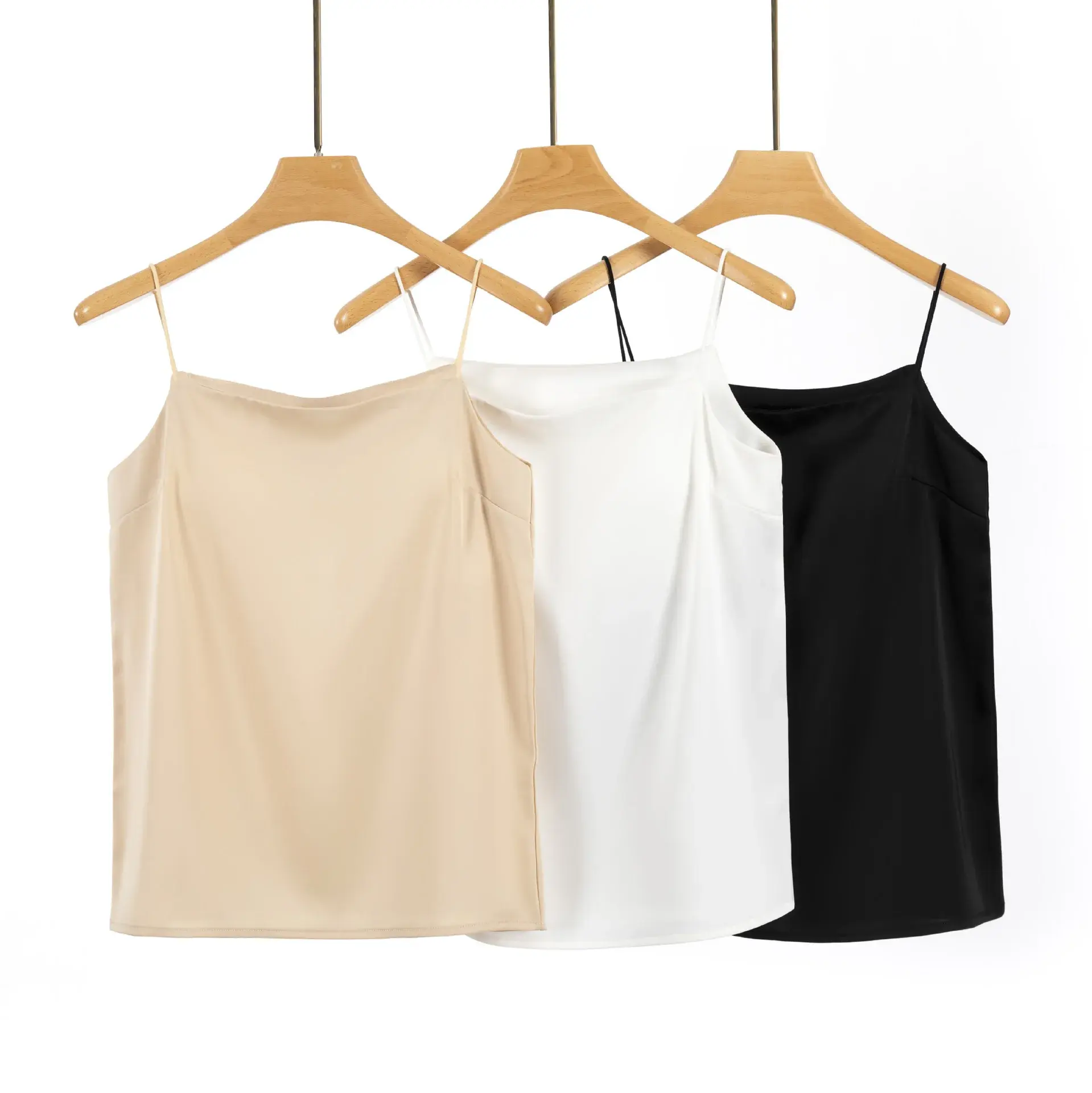 New Ice Silk Strap Vest Women's Thin Built-In Chest Pad Inner Wear Top Satin Base Layer Underwear Polyester Fiber Made in China