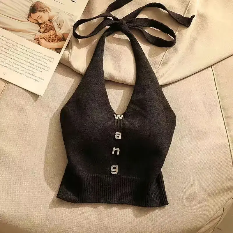 Summer Hot Sale Of The Season Design Sensual Shoulder Bared Short Crop Top Strap Vest Neck Hanging Slim Fit Outerwear Inner Wear