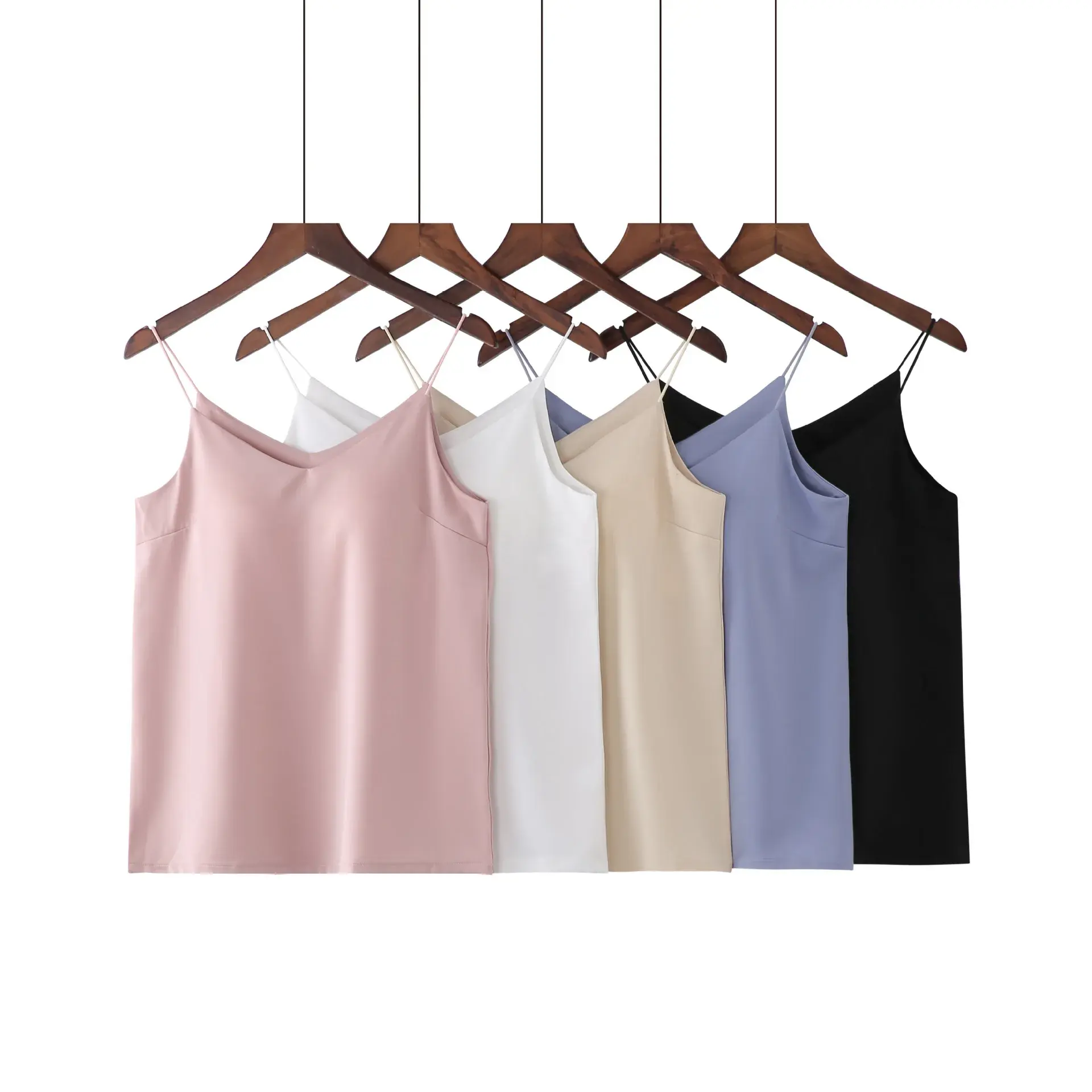 New Ice Silk Strap Vest Women's Thin Built-In Chest Pad Inner Wear Top Satin Base Layer Underwear Polyester Fiber Made in China