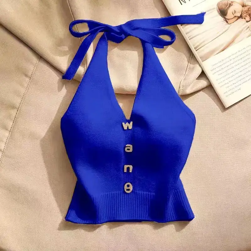 Summer Hot Sale Of The Season Design Sensual Shoulder Bared Short Crop Top Strap Vest Neck Hanging Slim Fit Outerwear Inner Wear