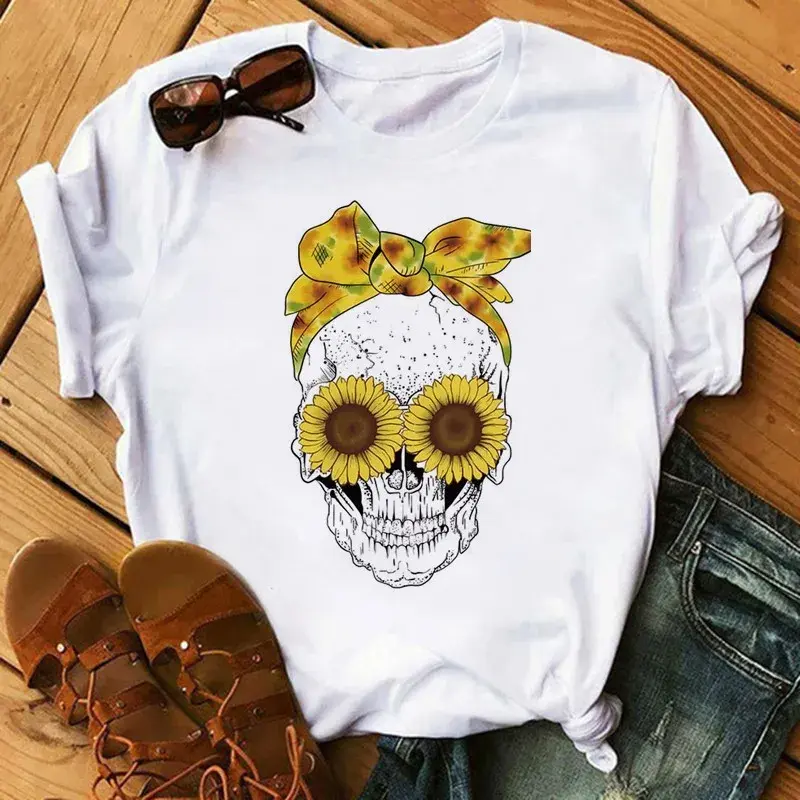 2024 New Floral Print Women's T-Shirt Short Sleeves Summer Style Crew Neck Printed Shirt Women's Top