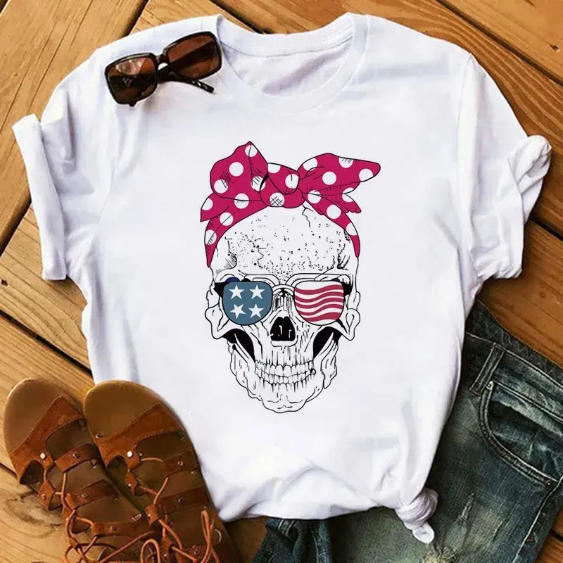 2024 New Floral Print Women's T-Shirt Short Sleeves Summer Style Crew Neck Printed Shirt Women's Top