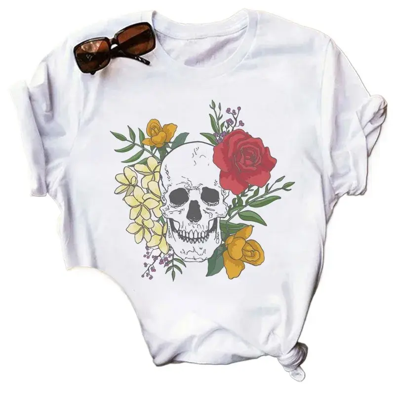 2024 New Floral Print Women's T-Shirt Short Sleeves Summer Style Crew Neck Printed Shirt Women's Top