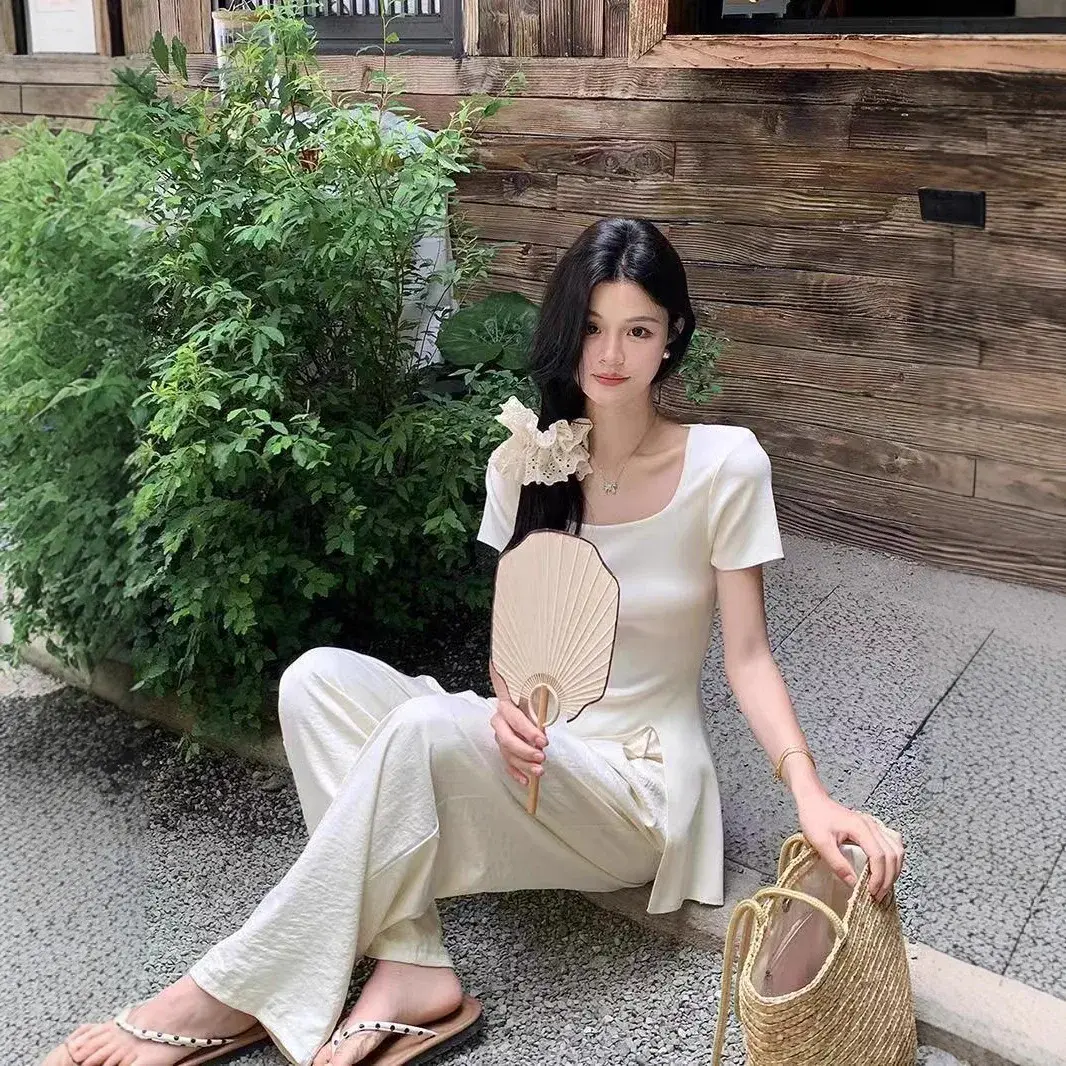 Plus Size Women's French Style Short Sleeve T-Shirt New Summer Design Sensibility Slims You Smooths Your Silhouette Trendy Squar