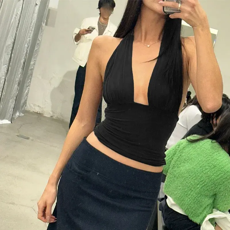 Sexy Pure Color Women's Vest Cross-Border Spring Summer New Style Neck Hanging Back Exposure Slimming Hot Girl Tank Top