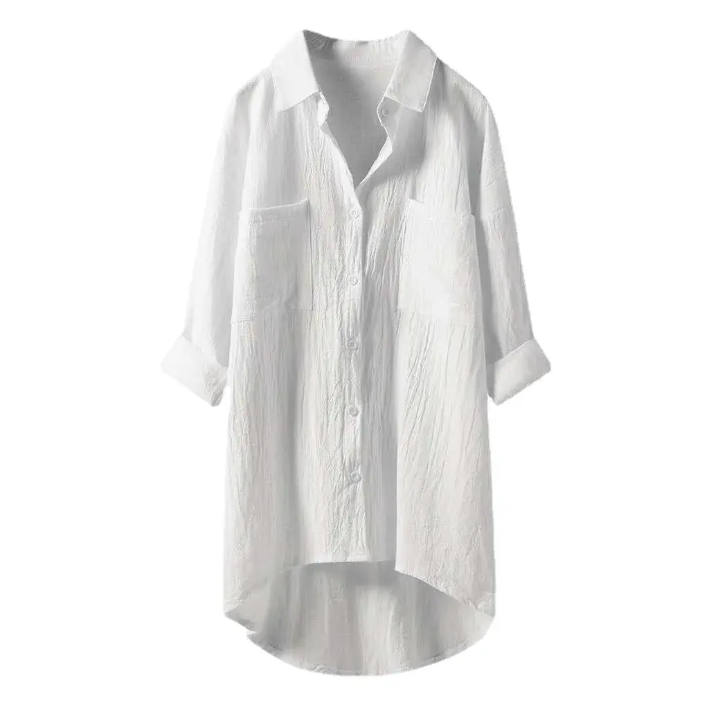 New 2024 Elegant Solid Color Cotton Linen Shirt Loose Fit Spring Women's Clothing Top Shirt Women's