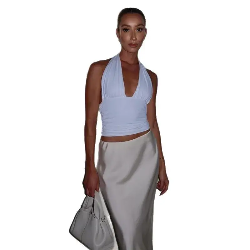 Sexy Pure Color Women's Vest Cross-Border Spring Summer New Style Neck Hanging Back Exposure Slimming Hot Girl Tank Top