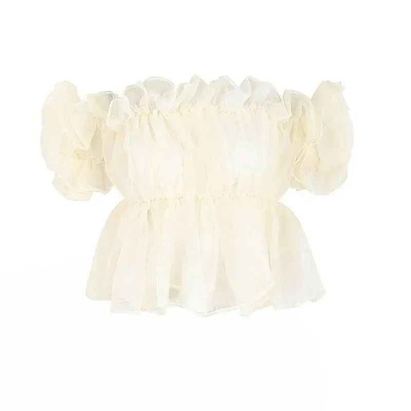 Summer Short Bubble Sleeve One Shoulder Chiffon Top Women's Fashion Design Sweet French Style Hot Girl Sweet Short Shirt