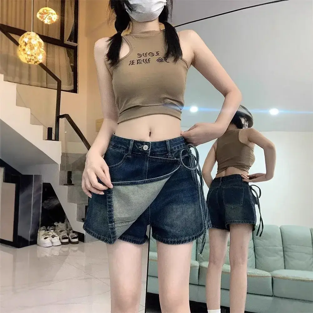 High Waist Denim Mini Skirt Women's Fashion Slim A- Line Wrap Body Short Skirts Summer New Style Sexy Girl Design Trendy