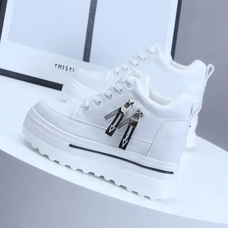 Inner Heightened Women's Shoes Petite Casual Sports Shoes Thick Sole Versatile White Flats New Arrival Autumn 2024