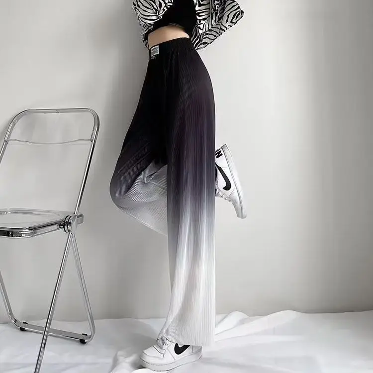 Loose High Waist Floor-Length Wide Leg Pants Korean Style Women's Clothing Letter Embroidery Three-Color Gradient Draped