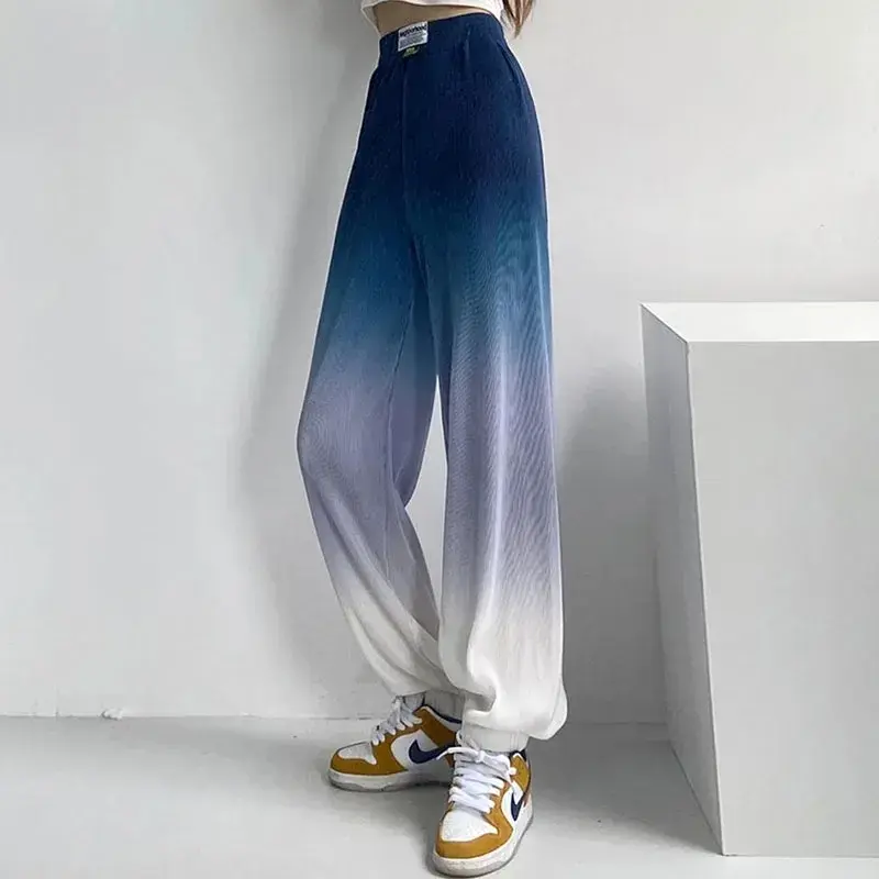 Ice Silk Thin High Waist Loose Fit Summer Gradient Color Casual Pants Women's Versatile Drapey Slimming Wide Leg Trousers