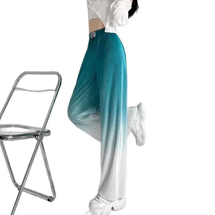 Loose High Waist Floor-Length Wide Leg Pants Korean Style Women's Clothing Letter Embroidery Three-Color Gradient Draped