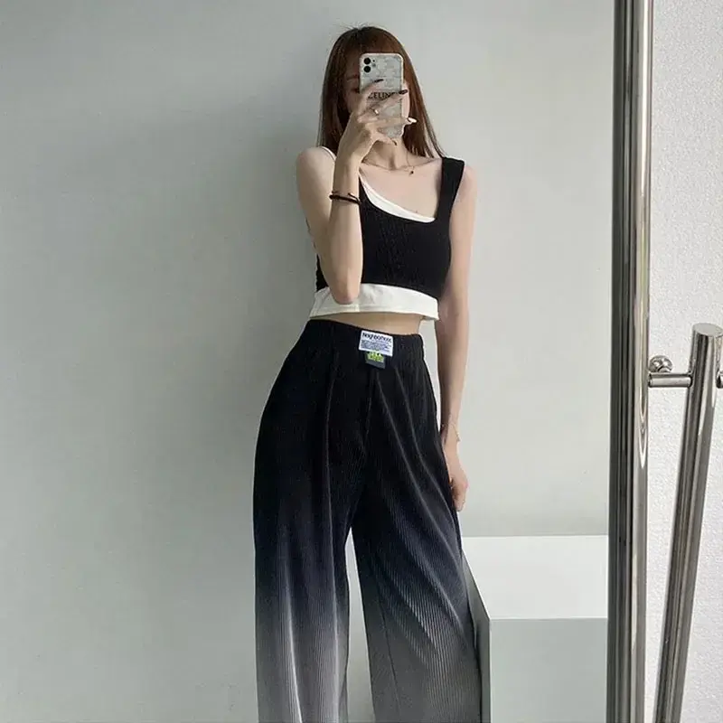 Ice Silk Thin High Waist Loose Fit Summer Gradient Color Casual Pants Women's Versatile Drapey Slimming Wide Leg Trousers