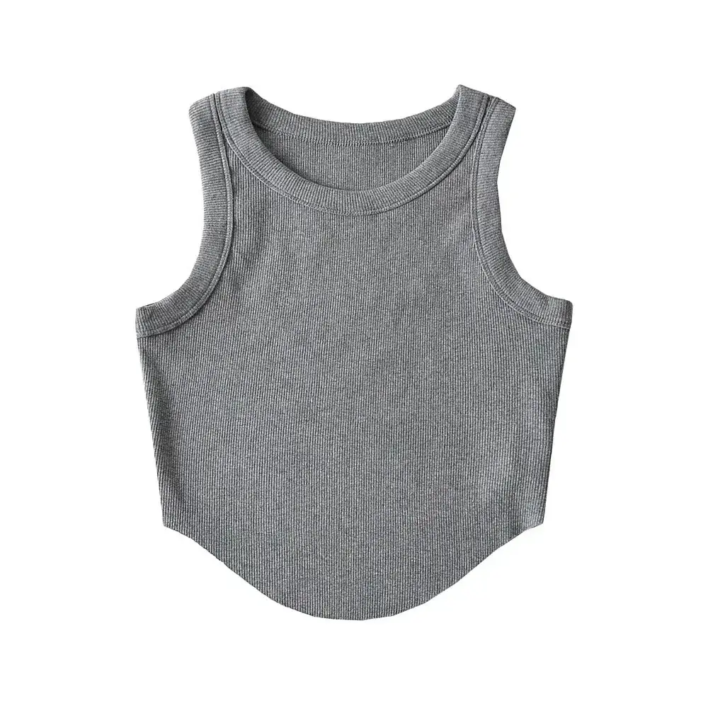 Summer New Women's Elastic Threaded Small Strap Vest Cotton Short Style American Retro Pattern Color Block Backless Design
