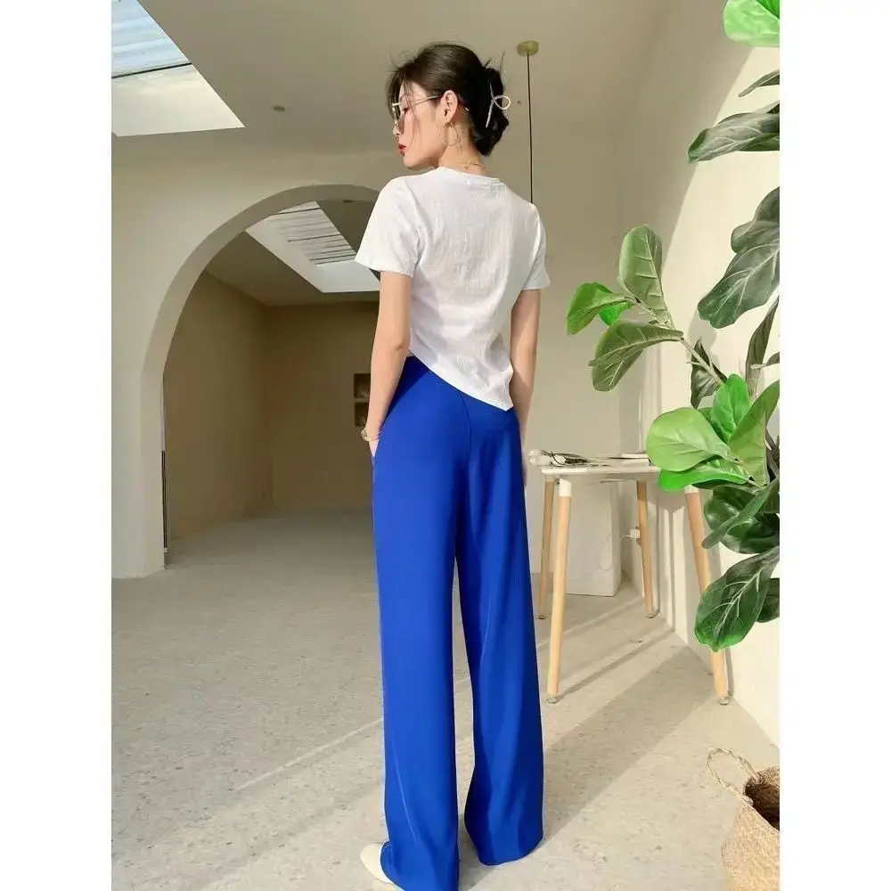 High-Waisted Slimming Draped Suit Pants For Women Casual Loose-Fit Spring Autumn Blue Bell Bottoms High-End Feel Summerwear