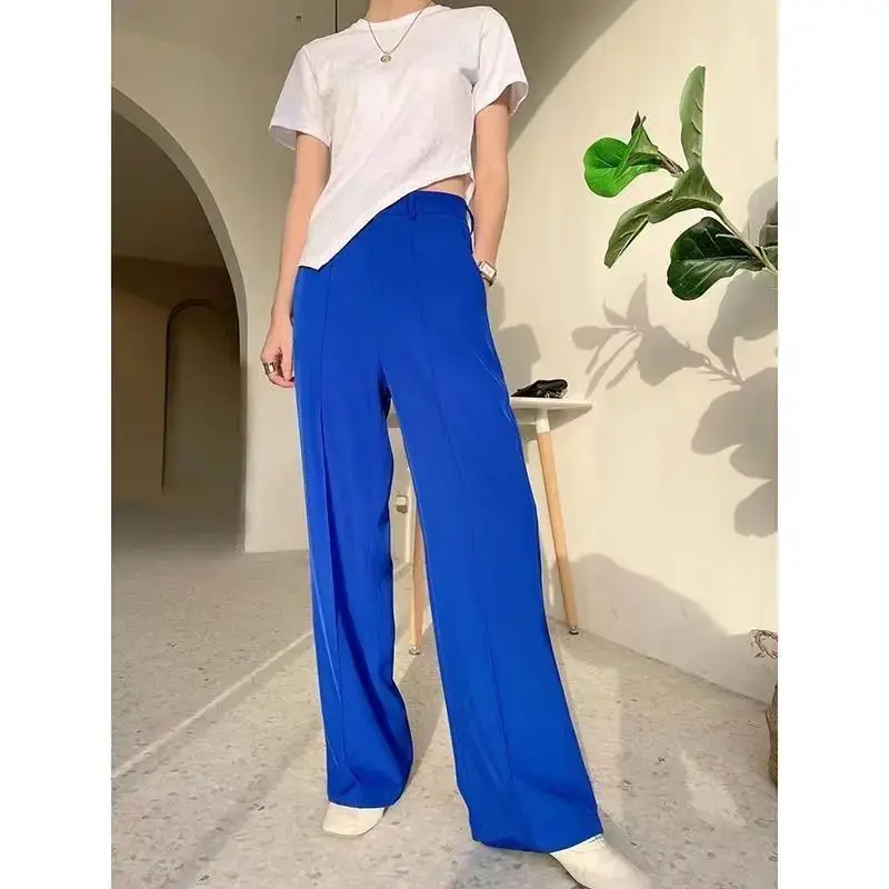 High-Waisted Slimming Draped Suit Pants For Women Casual Loose-Fit Spring Autumn Blue Bell Bottoms High-End Feel Summerwear
