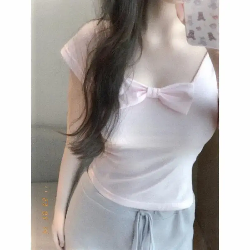 Sweet And Spicy Pink Short Sleeve T-Shirt Crew Neck Regular Fit Summer Top Pure Desire Style Short Shoulder New Arrival