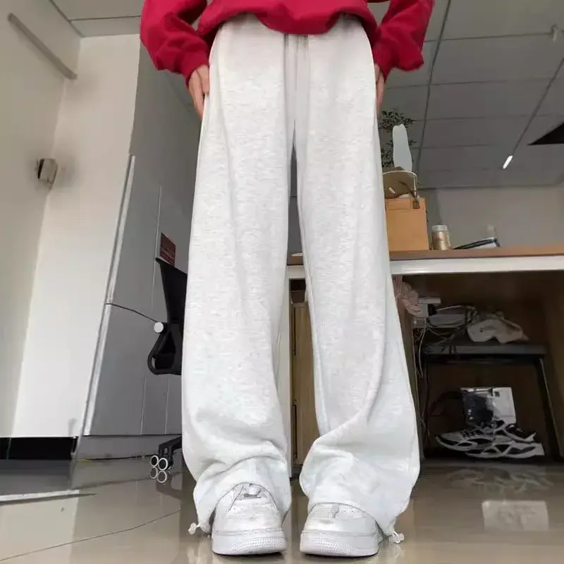 Gray American Sport Pants Women High Street Loose Wide Leg Casual Trousers Autumn New Style Comfortable Loose Fit Trousers