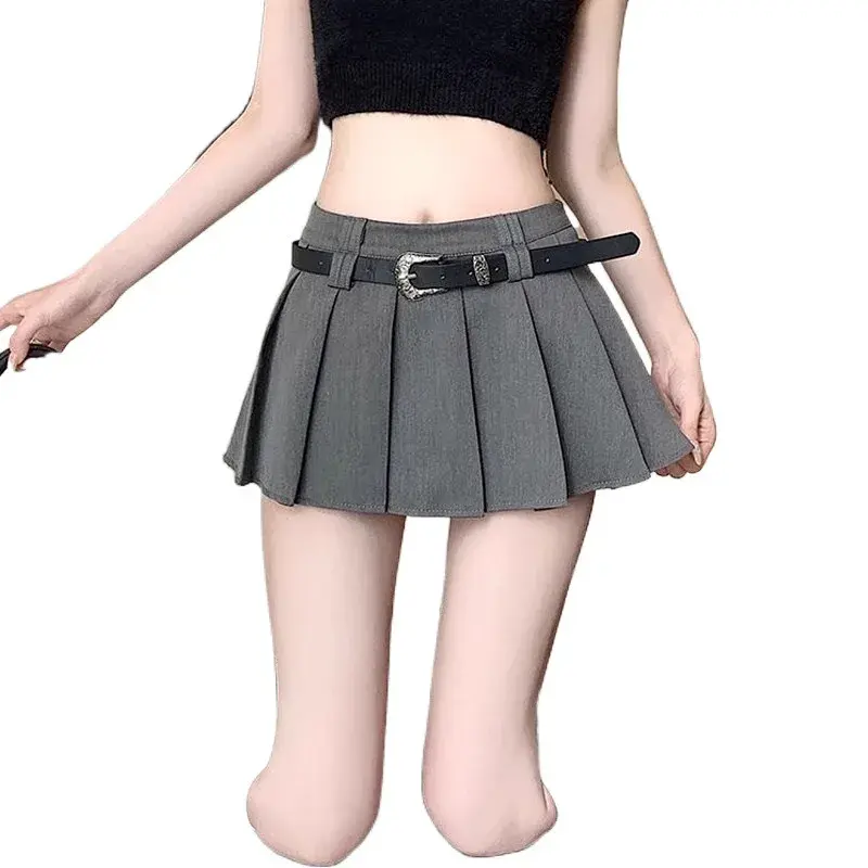 Gray Suit Style Pleated Skirt High Waist Slimming Elegant Female Summer New Arrival Fashionable Business Casual Half-length