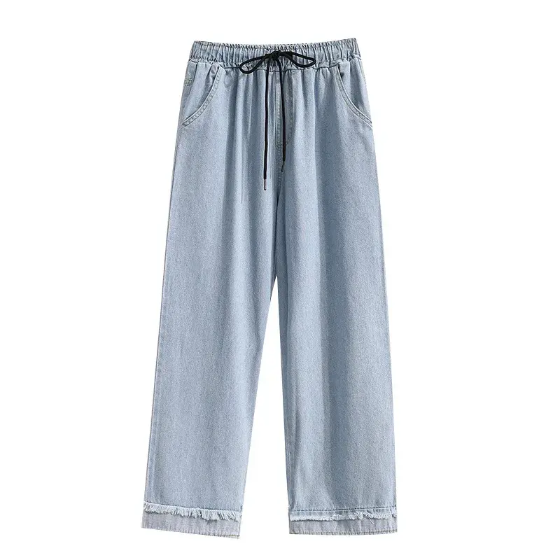 Plus Size Casual Loose Wide Leg Jeans Women's High Waist Straight Leg Pants Cuffed Loose Trousers Denim Jeans Student Fashion