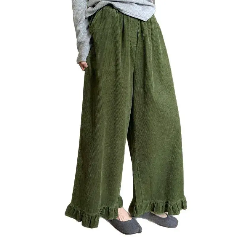 Retro Lace Wide Leg Casual Pants Women's Spring New Style Versatile High Waist Nine Points Long Pants Comfortable Fit Trousers
