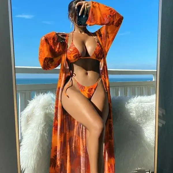 Hot Sale Of The Season Women's Bikini Set Three Pieces Long Sleeve Swimsuit Strap Binding Popular Cross Border Divisional Swimwe