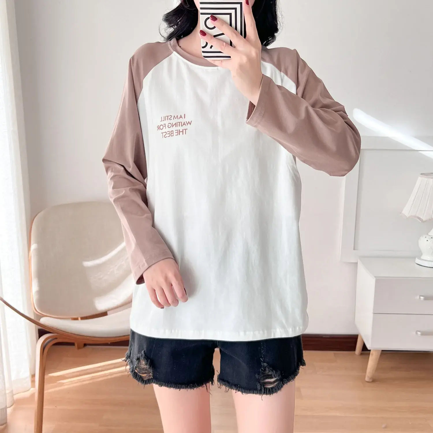 Breastfeeding Topt T-shirt For Outdoor Use Pure Cotton Long Sleeve Spring Autumn Maternity Clothing Crew Neck Women's Clothing