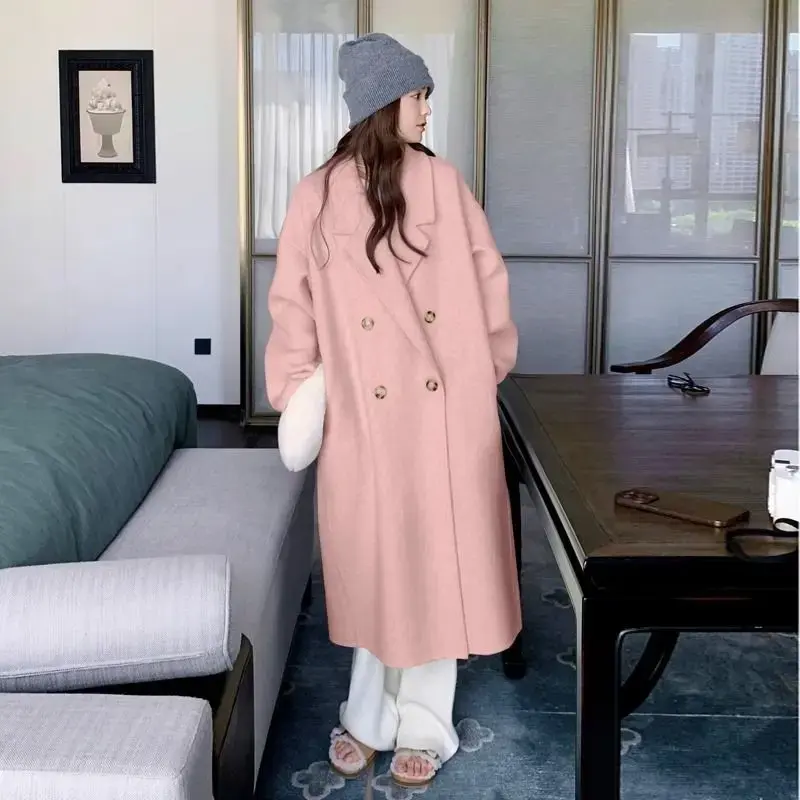 Plus Size Elegant Woolen Coat Women's Autumn Winter Korean Style Hepburn Long Over-Knee Outerwear Mid-Length Fashionable Ladi...