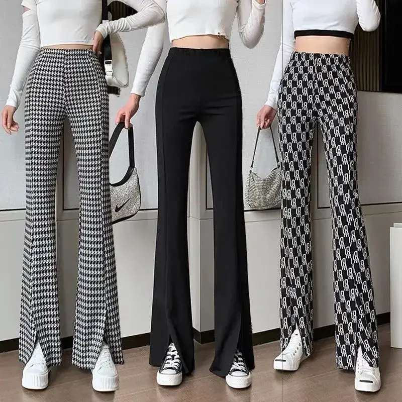 High Waist Slit Casual Pants Women's Ice Silk Wide Leg Pants Slimming Drapey Trendy Spring Summer Long Pants
