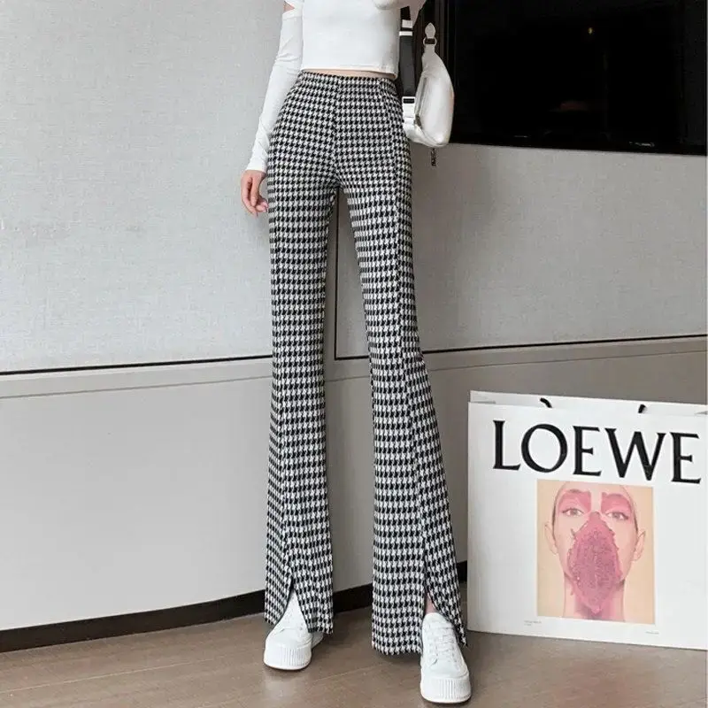 High Waist Slit Casual Pants Women's Ice Silk Wide Leg Pants Slimming Drapey Trendy Spring Summer Long Pants