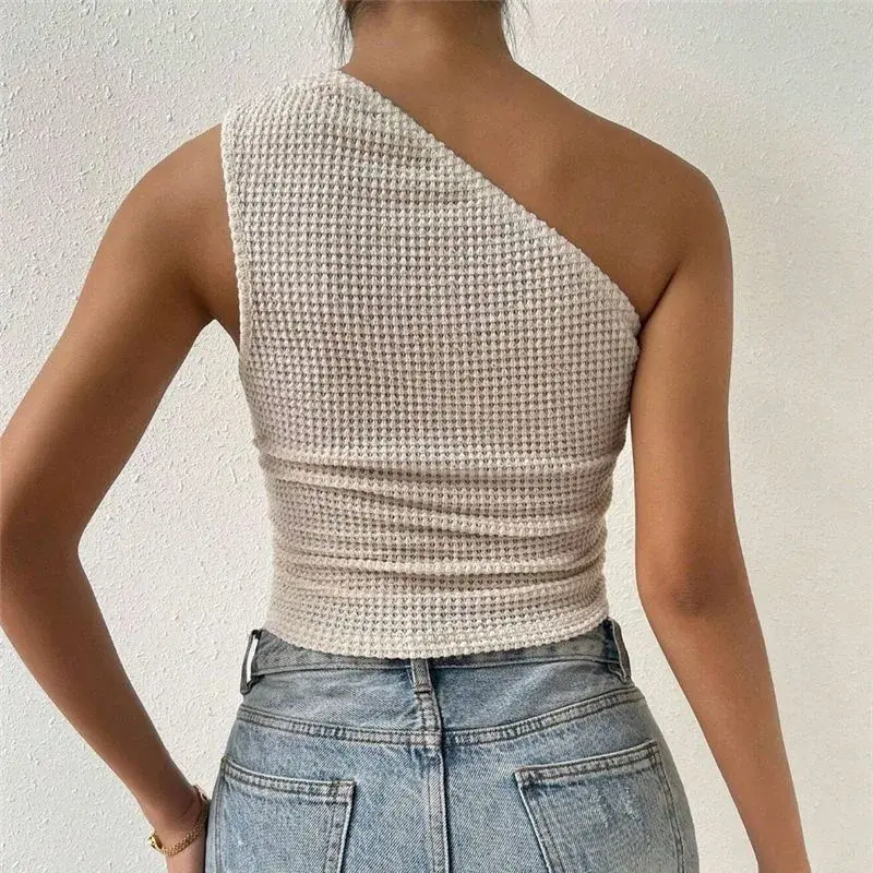 Asymmetric Hemline Sleeveless Knitted Top New Spring Summer Shoulder Bag T-Shirt Vest Cross-Border Fashion Women's Wear