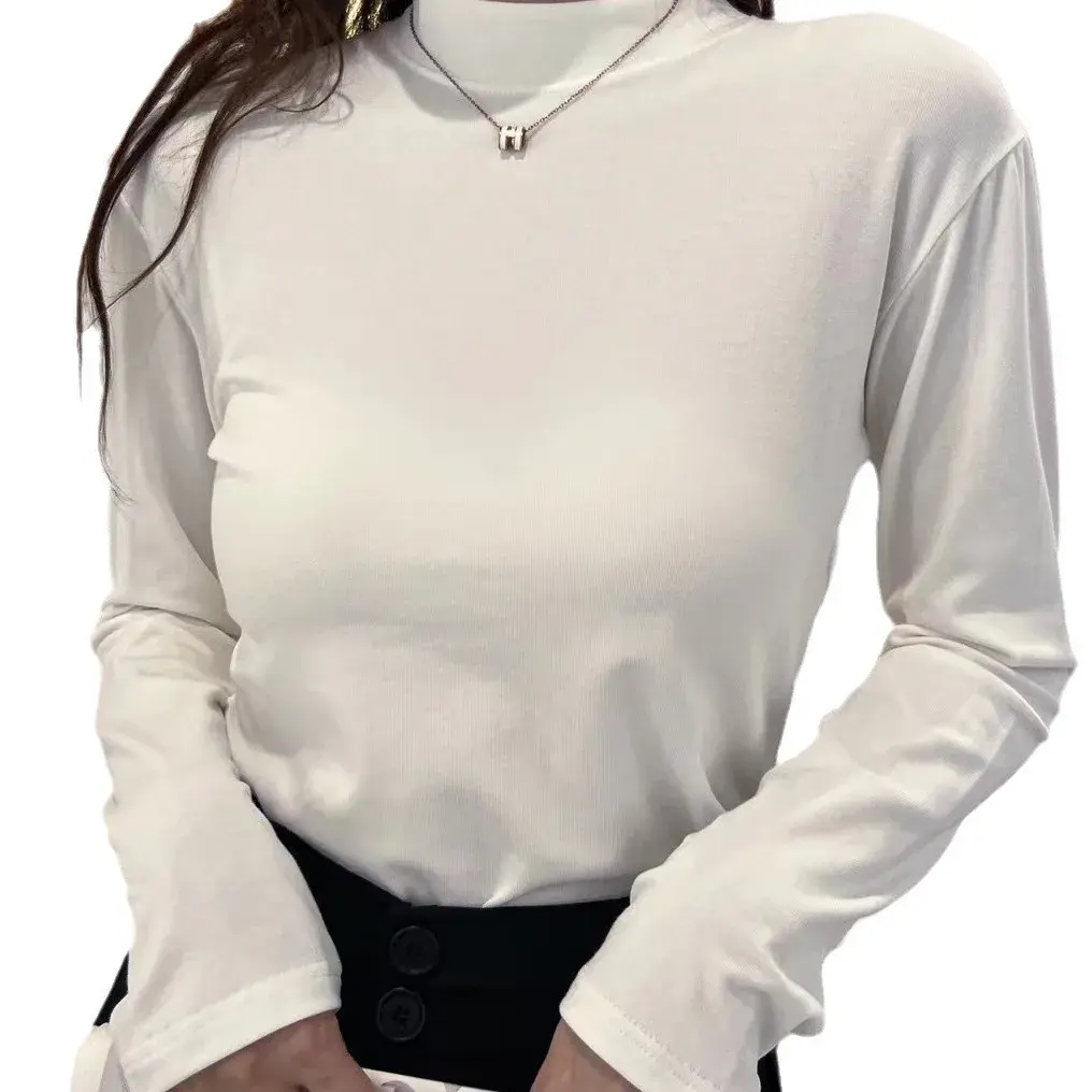 Thickened Fleece Women's Base Shirt Short Sleeve Long Sleeve Half High Collar T-Shirt Warm Top Self-Heating Loose Fit Polyester