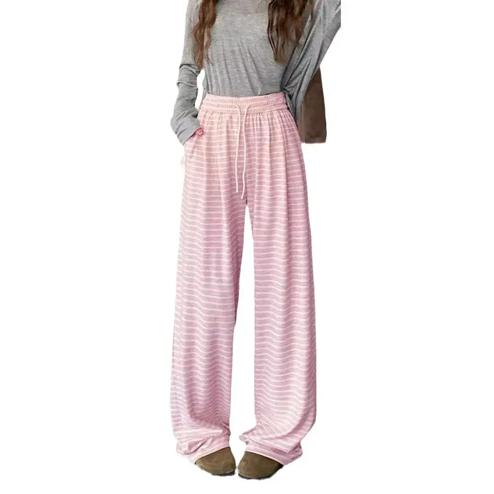 Women's Casual Drawstring Straight Leg Floor-Length Walking Pants Autumn Loose Elastic Waist Slimming Wide Leg Trousers