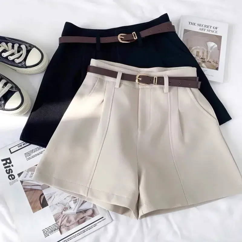 High Waist Wide Leg Pants Korean Style Casual Women's A- Line Outerwear Spring 2025 Vintage Simple Fashion Short Shorts