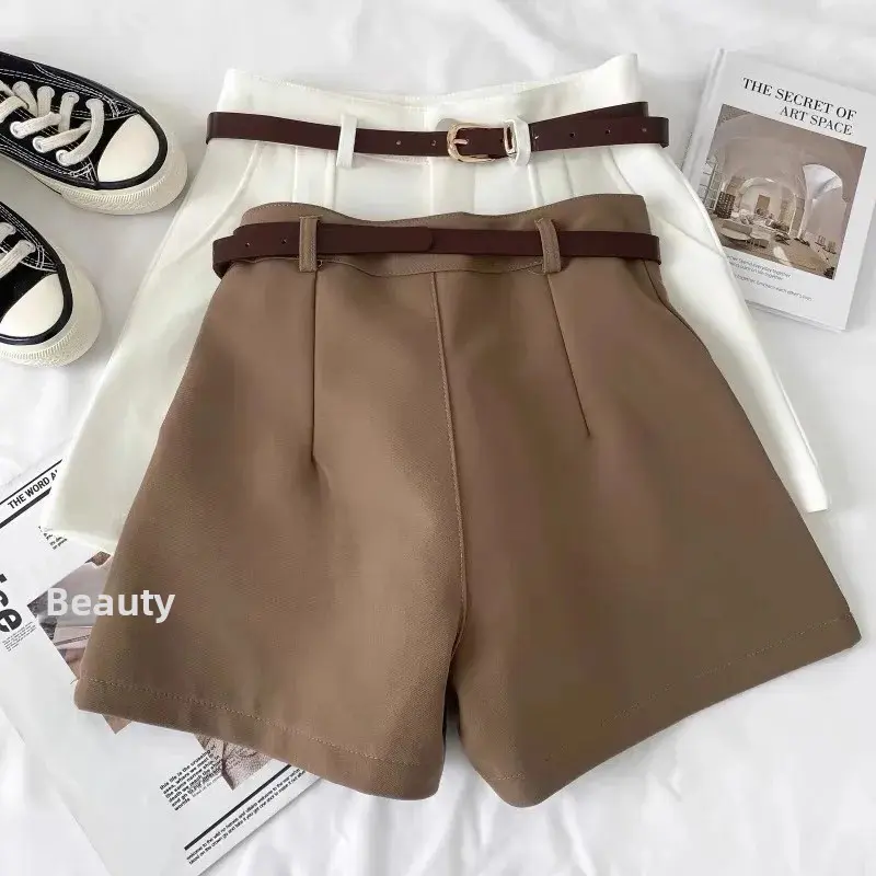 High Waist Wide Leg Pants Korean Style Casual Women's A- Line Outerwear Spring 2025 Vintage Simple Fashion Short Shorts