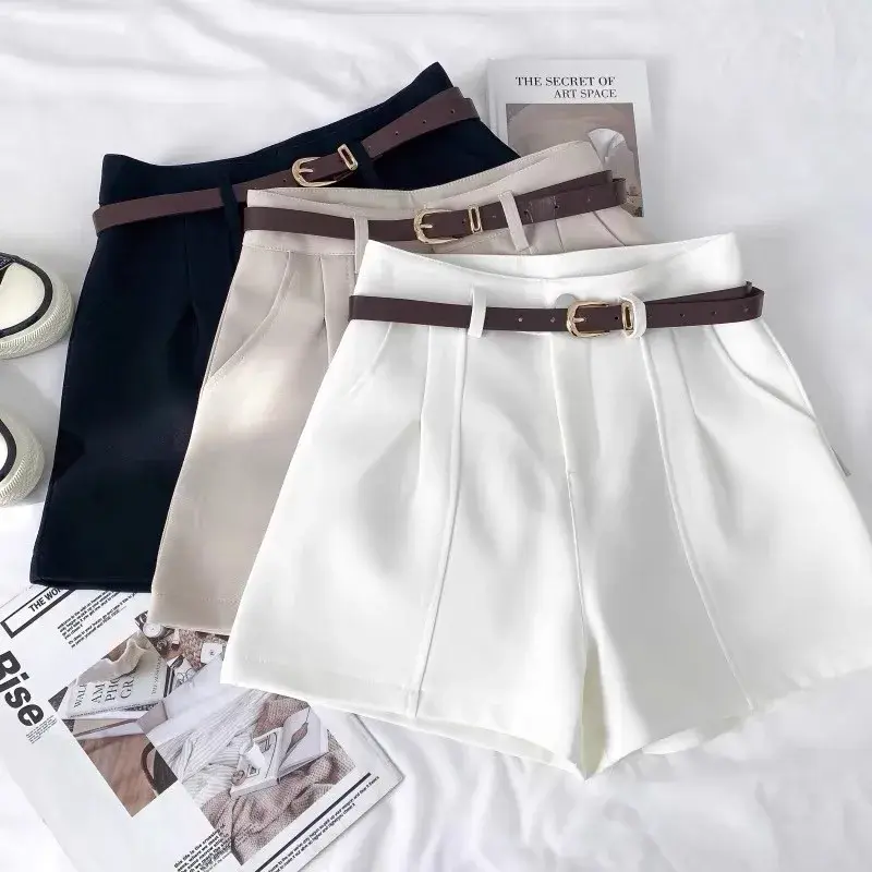 High Waist Wide Leg Pants Korean Style Casual Women's A- Line Outerwear Spring 2025 Vintage Simple Fashion Short Shorts