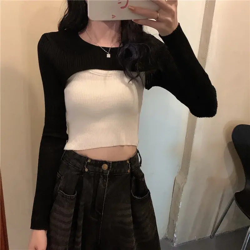 High-Waisted Lace-Up T-Shirt Women's Inner Long Sleeve Base Layer Top Korean Trendy Loose-Fit Overwear For Spring Summer Autumn