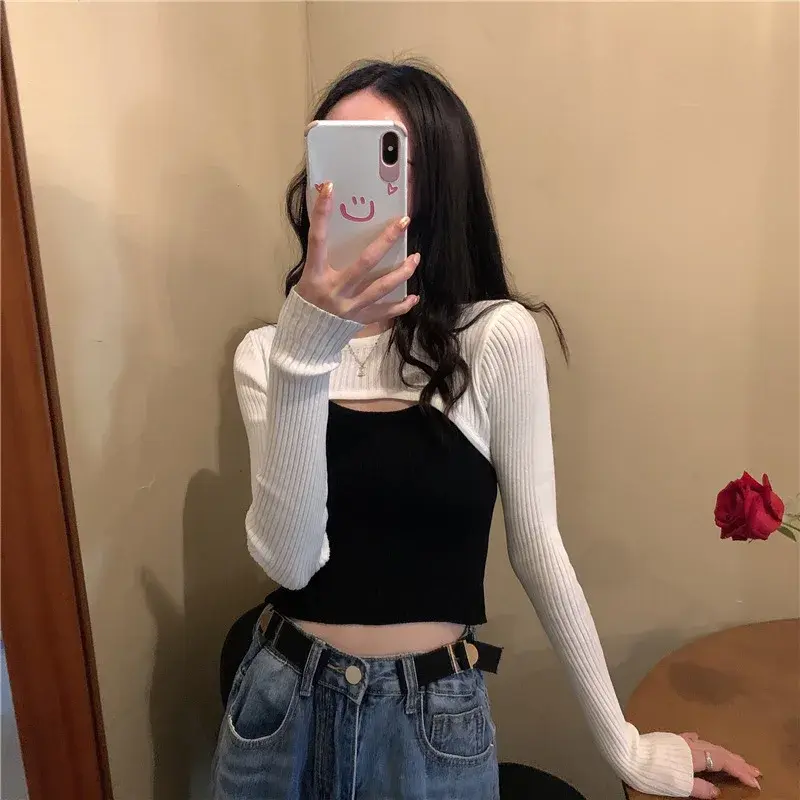 High-Waisted Lace-Up T-Shirt Women's Inner Long Sleeve Base Layer Top Korean Trendy Loose-Fit Overwear For Spring Summer Autumn